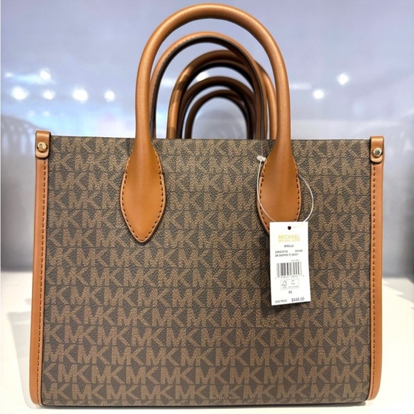 Michael Kors Mirella Small Signature Logo Crossbody Bag Brown Signature - Picture 5 of 8